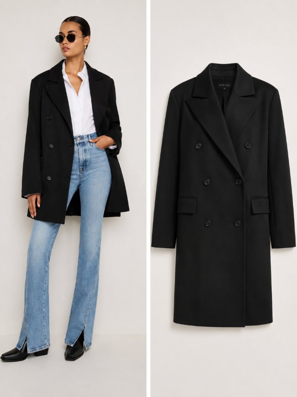Good American Scuba Double Breasted Longline Coat Black 2XL NWOT GJK0156 - Picture 7 of 7